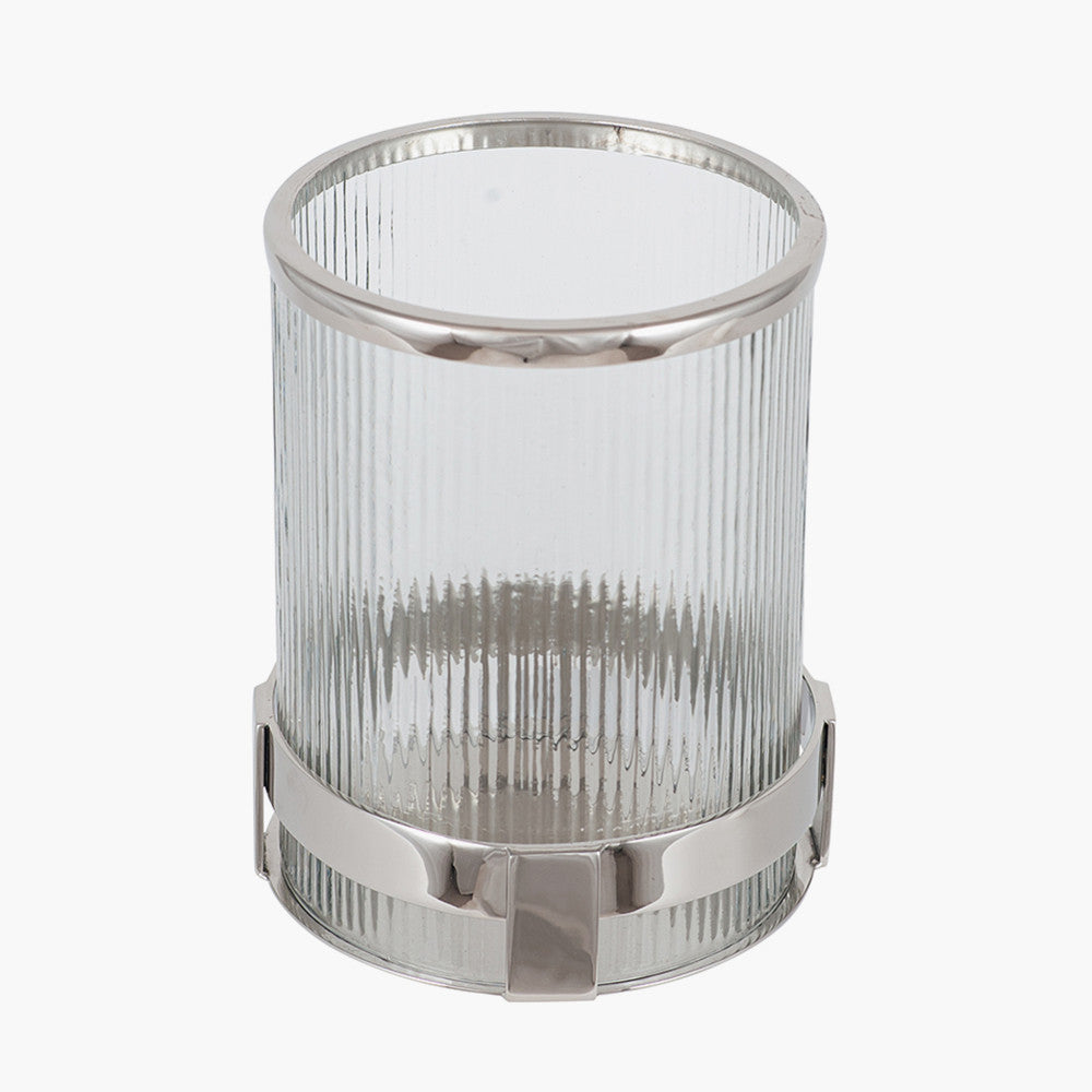Silver Metal Ribbed Wavy Glass Hurricane Ca