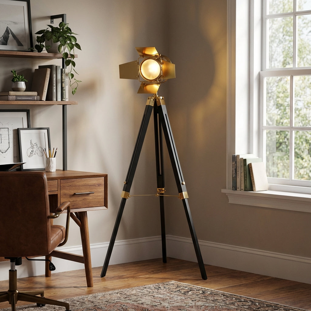 Gold and Black Tripod Floor Lamp – Studio Light Style – The Bonnie