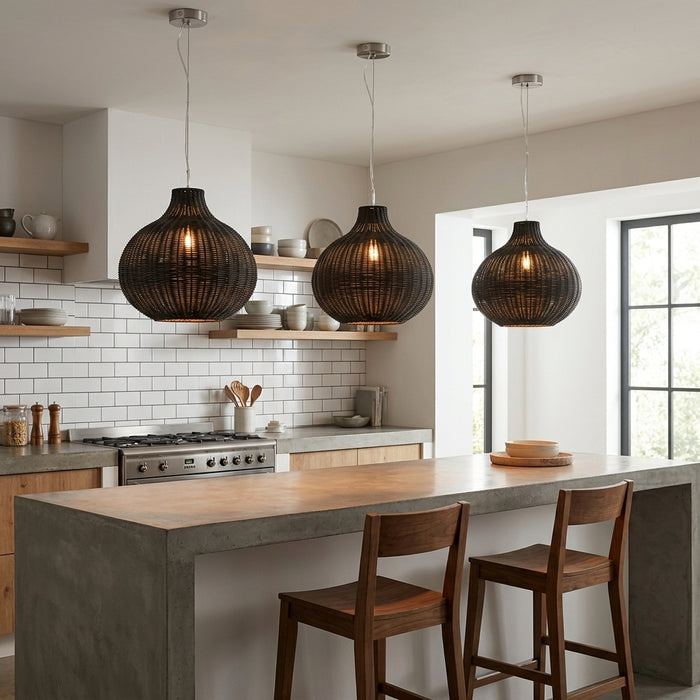 Vale Black Rattan Pendant Light
