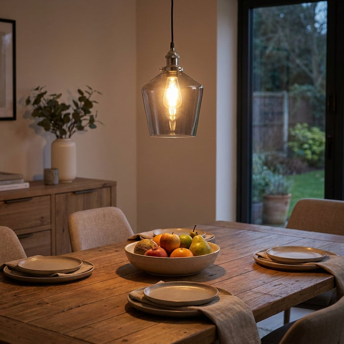 Clara Smoke Glass Silver Metal Pendant Light
