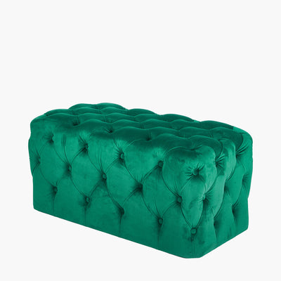 Seraphina Forest Green Velvet Buttoned Rectangular Ottoman