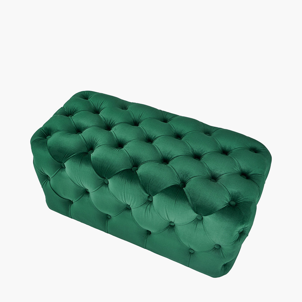 Seraphina Forest Green Velvet Buttoned Rectangular Ottoman