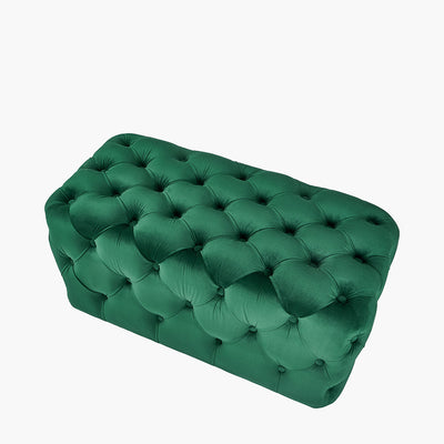 Seraphina Forest Green Velvet Buttoned Rectangular Ottoman