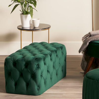 Seraphina Forest Green Velvet Buttoned Rectangular Ottoman