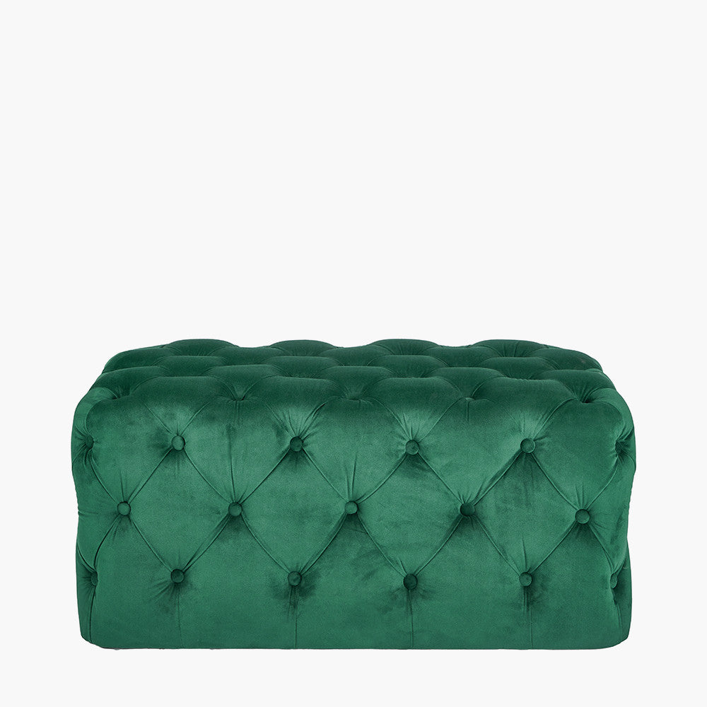 Seraphina Forest Green Velvet Buttoned Rectangular Ottoman