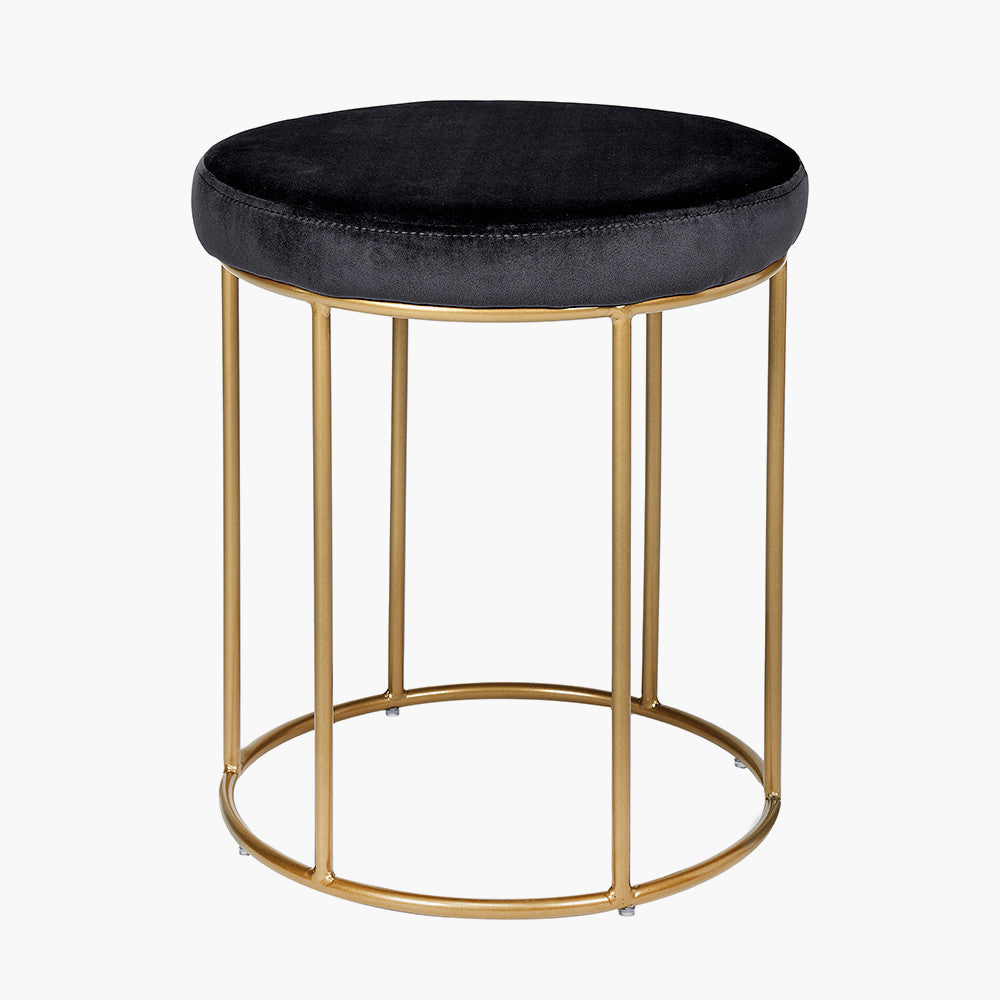 Verena Black Velvet and Gold Metal Stool