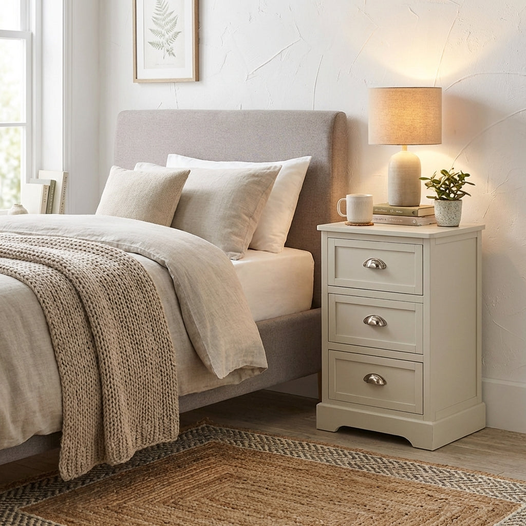 Croft Linen 3 Drawer Bedside Chest