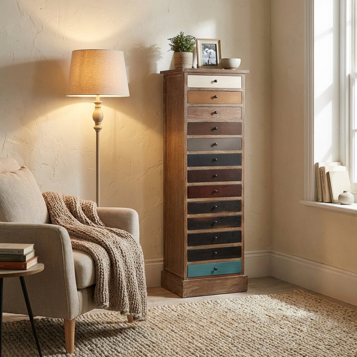Mosaic Blue Multi Coloured 13 Drawer Chest