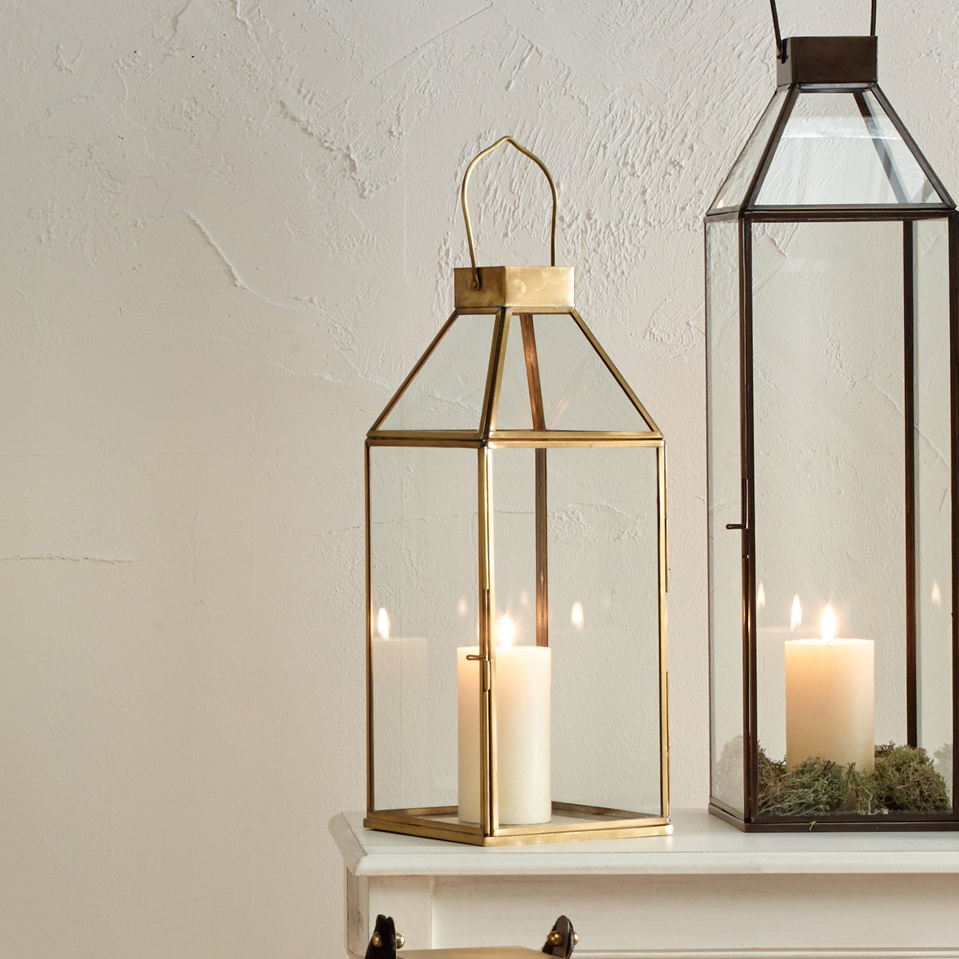 Shiny Brass Metal and Glass Square Lantern Small