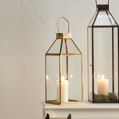 Shiny Brass Metal and Glass Square Lantern Small