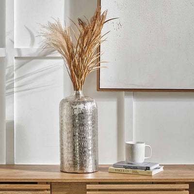 Silver Metal Hammered Vase Tall