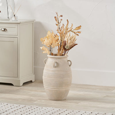 Grey Wash Fibrestone Decorative Vase with Handles