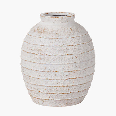 White Wash Fibrestone Decorative Ribbed Vase