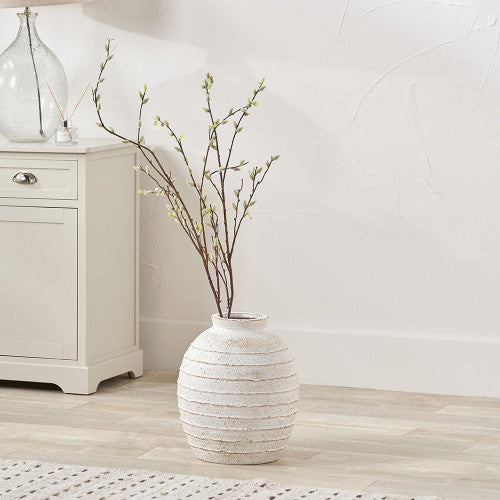White Wash Fibrestone Decorative Ribbed Vase
