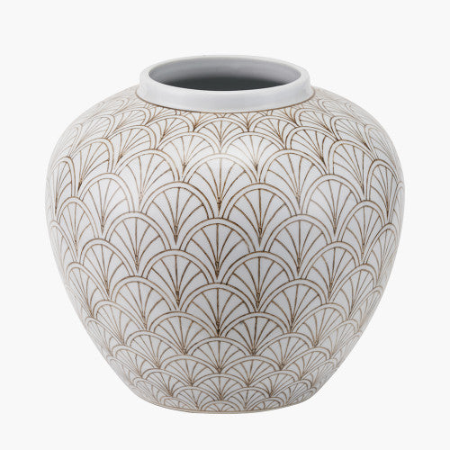 Barbier White Art Deco Fan Ceramic Vase