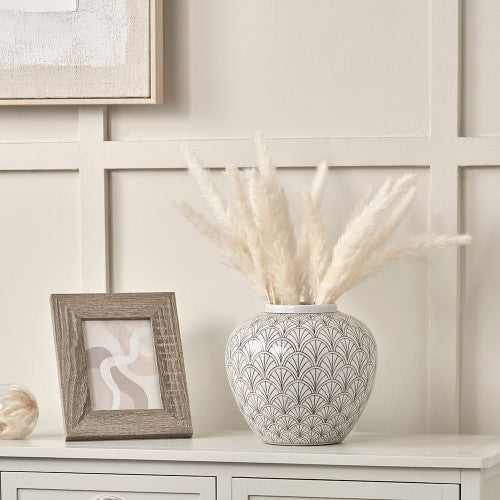 Barbier White Art Deco Fan Ceramic Vase