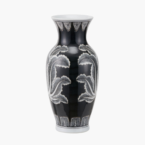 Asteria Black and White Feather Ceramic Urn Vase