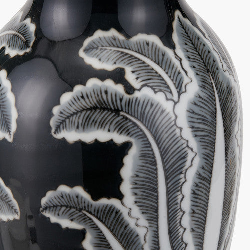 Asteria Black and White Feather Ceramic Urn Vase