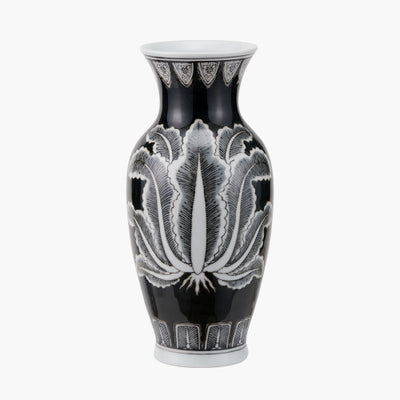 Asteria Black and White Feather Ceramic Urn Vase