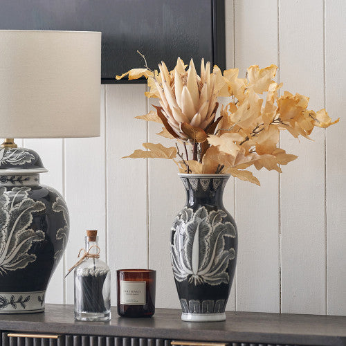 Asteria Black and White Feather Ceramic Urn Vase