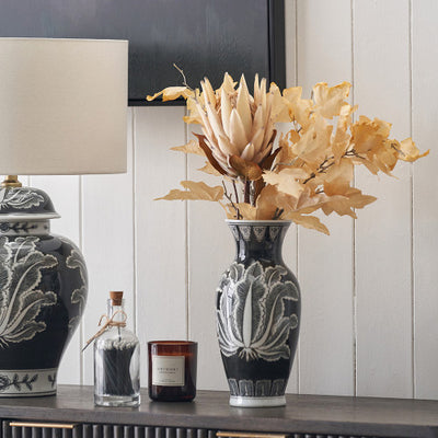 Asteria Black and White Feather Ceramic Urn Vase