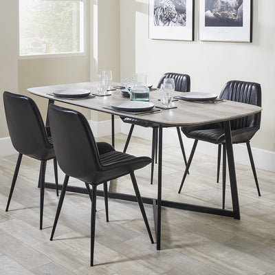 Ukiah Grey Oak Veneer and Black Metal Dining Table