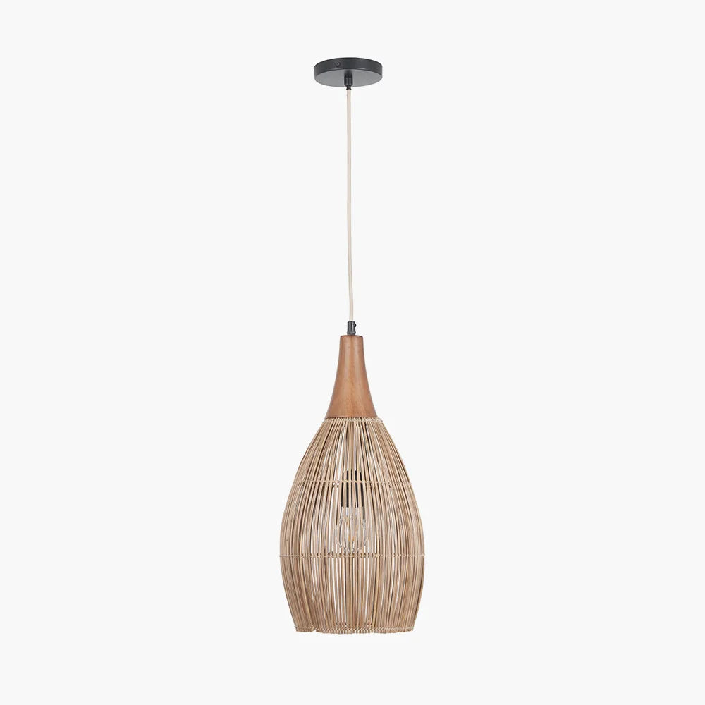 Ata-Bamboo-Effect-and-Wood-Tall-Dome-Pendant-3