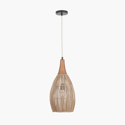 Ata-Bamboo-Effect-and-Wood-Tall-Dome-Pendant-3