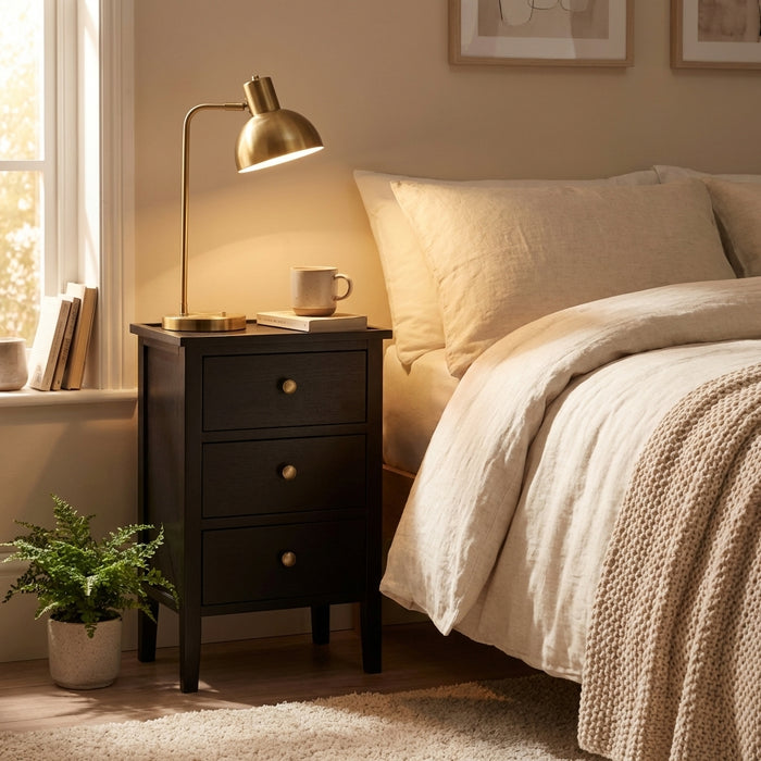 Noir Black Bedside Chest of Drawers
