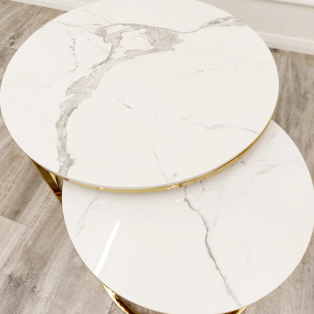 Cato-Nest-of-2-Short-Round-Coffee-Gold-Tables-with-Polar-White-Sintered-Stone-Tops-3