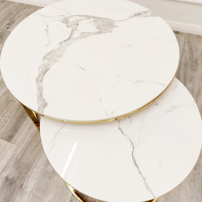 Cato-Nest-of-2-Short-Round-Coffee-Gold-Tables-with-Polar-White-Sintered-Stone-Tops-3