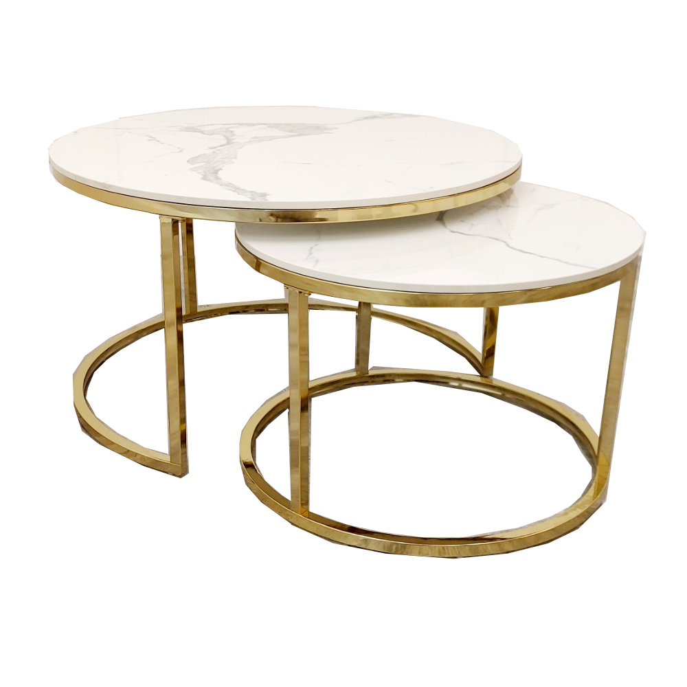 Cato-Nest-of-2-Short-Round-Coffee-Gold-Tables-with-Polar-White-Sintered-Stone-Tops-4