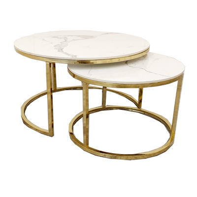 Cato-Nest-of-2-Short-Round-Coffee-Gold-Tables-with-Polar-White-Sintered-Stone-Tops-4