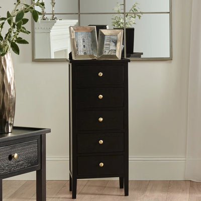 Chelmsford-Satin-Black-Pine-Wood-5-Drawer-Tall-Boy_1