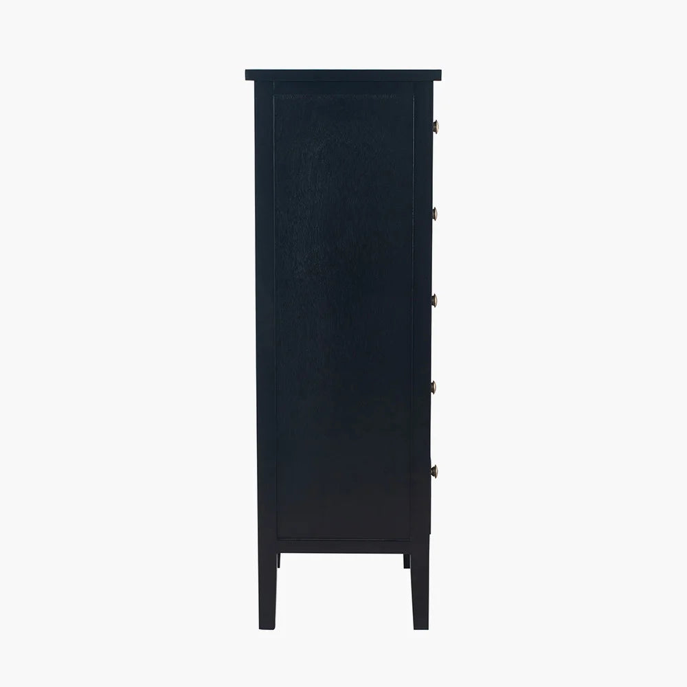 Chelmsford-Satin-Black-Pine-Wood-5-Drawer-Tall-Boy_2