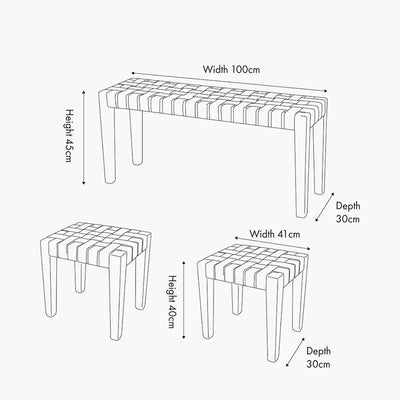 Claudio-Set-of-3-Black-Leather-and-Mango-Wood-Bench-and-Stools_2
