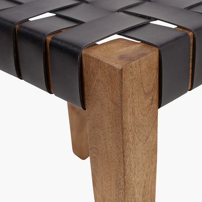 Claudio-Set-of-3-Black-Leather-and-Mango-Wood-Bench-and-Stools_5