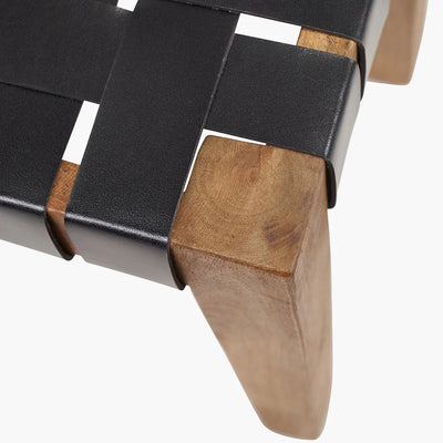 Claudio-Set-of-3-Black-Leather-and-Mango-Wood-Bench-and-Stools_6
