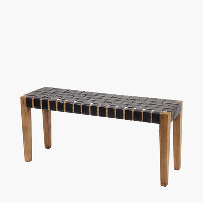 Claudio-Set-of-3-Black-Leather-and-Mango-Wood-Bench-and-Stools_8