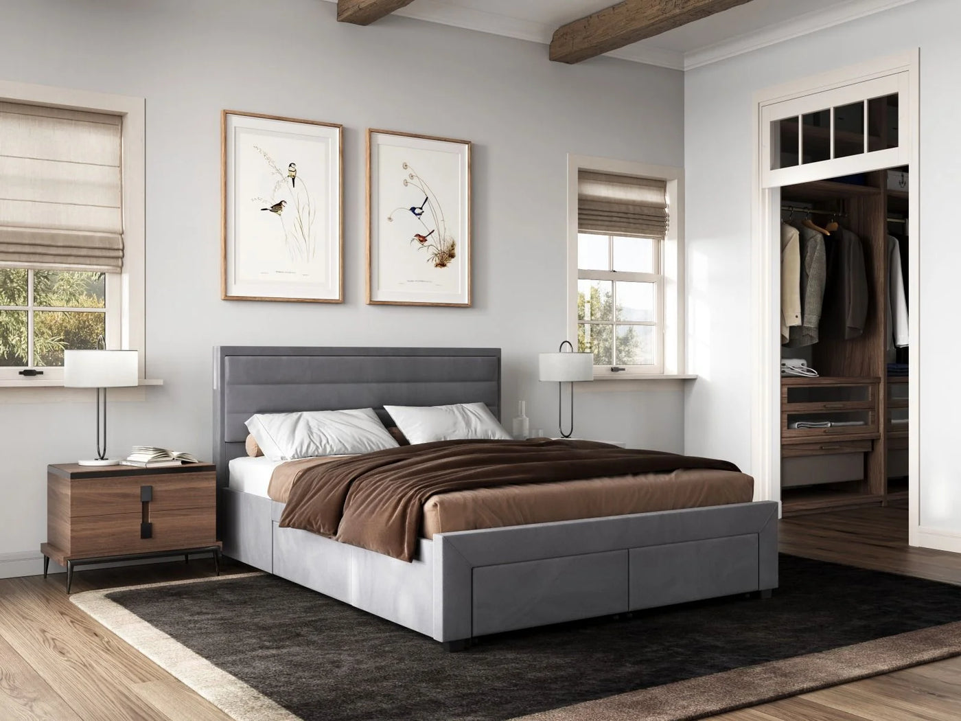 Flair-Heybrook-Four-Drawer-Fabric-Bed-Frame-Grey