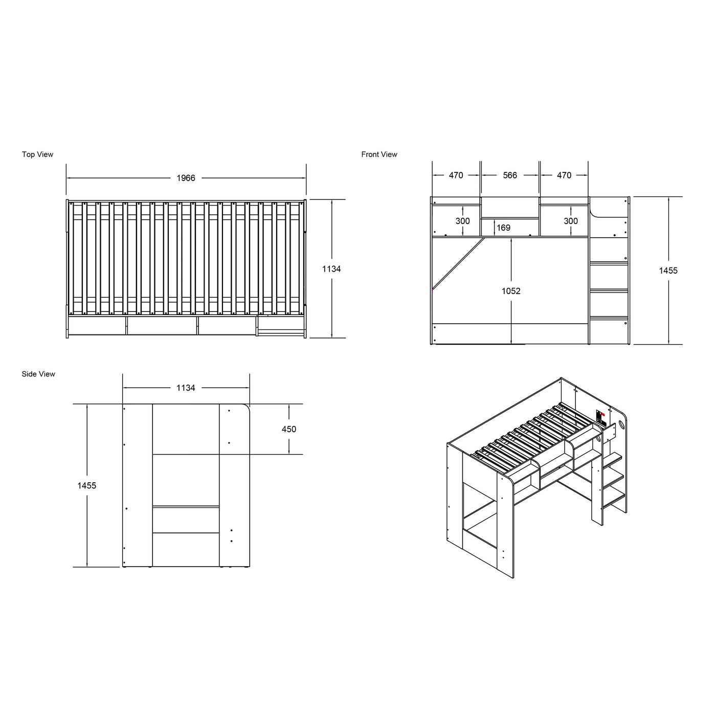 Flair-Wizard-Junior-L-Shaped-Bunk-Bed-Dimensions-2