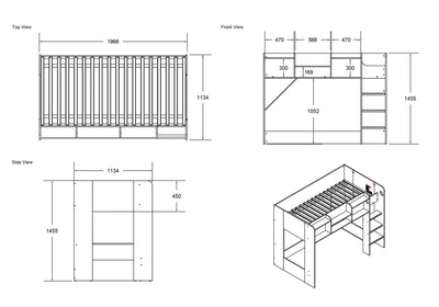 Flair-Wizard-Junior-Mid-High-Sleeper-Bed-Grey-Dimensions