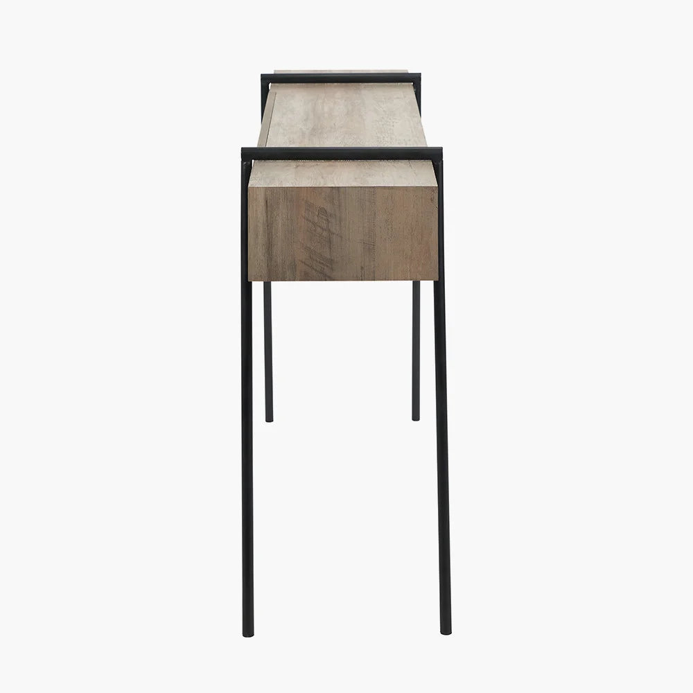 Osato-Light-Brown-Wood-Veneer-and-Black-Metal-1-Drawer-Console-Table_7