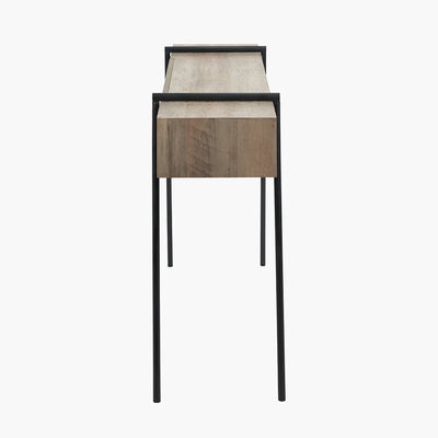 Osato-Light-Brown-Wood-Veneer-and-Black-Metal-1-Drawer-Console-Table_7