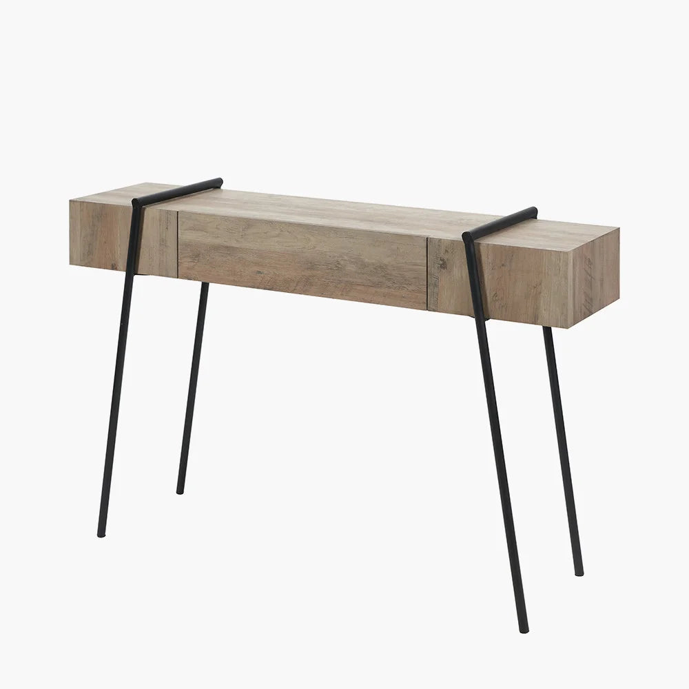 Osato-Light-Brown-Wood-Veneer-and-Black-Metal-1-Drawer-Console-Table_9