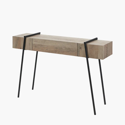 Osato-Light-Brown-Wood-Veneer-and-Black-Metal-1-Drawer-Console-Table_9