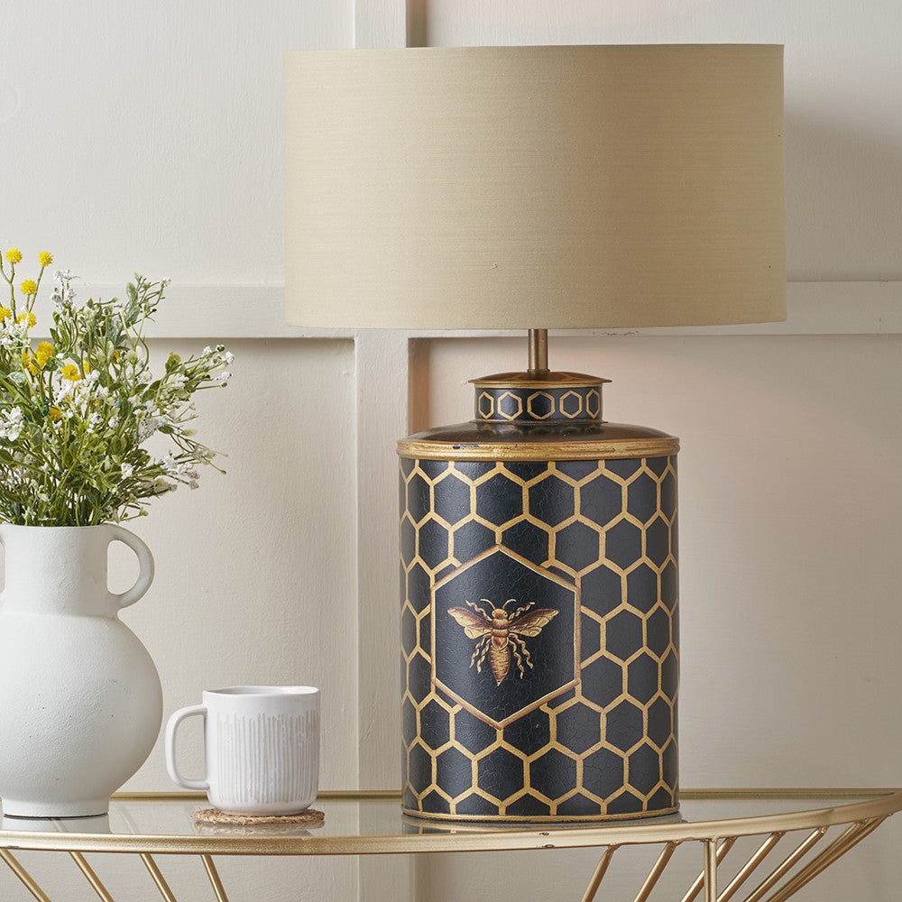 Pacific-Lifestyle-Black-Honeycomb-Hand-Painted-Metal-Table-Lamp-Base-with-Harry-45cm-Taupe-Cotton-Mix-Cylinder-Lampshade_7