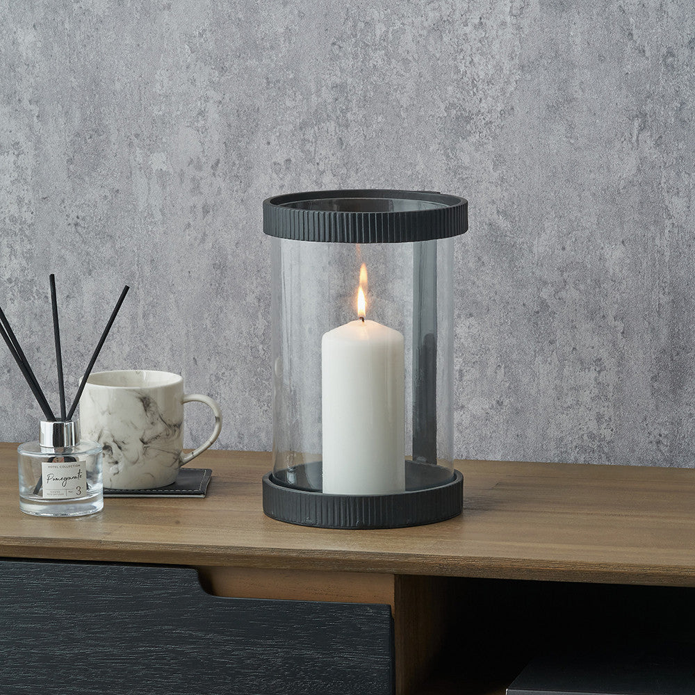 Pacific-Lifestyle-Black-Ribbed-Metal-and-Clear-Glass-Hurricane_7