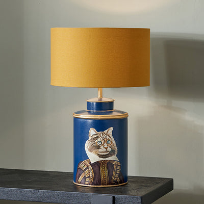 Pacific-Lifestyle-Cat-Blue-Hand-Painted-Metal-Table-Lamp-Base-with-Henry-35cm-Mustard-Handloom-Cylinder-Lampshade_10
