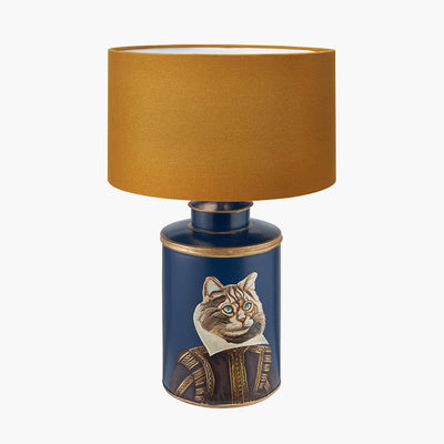 Pacific-Lifestyle-Cat-Blue-Hand-Painted-Metal-Table-Lamp-Base-with-Henry-35cm-Mustard-Handloom-Cylinder-Lampshade_1